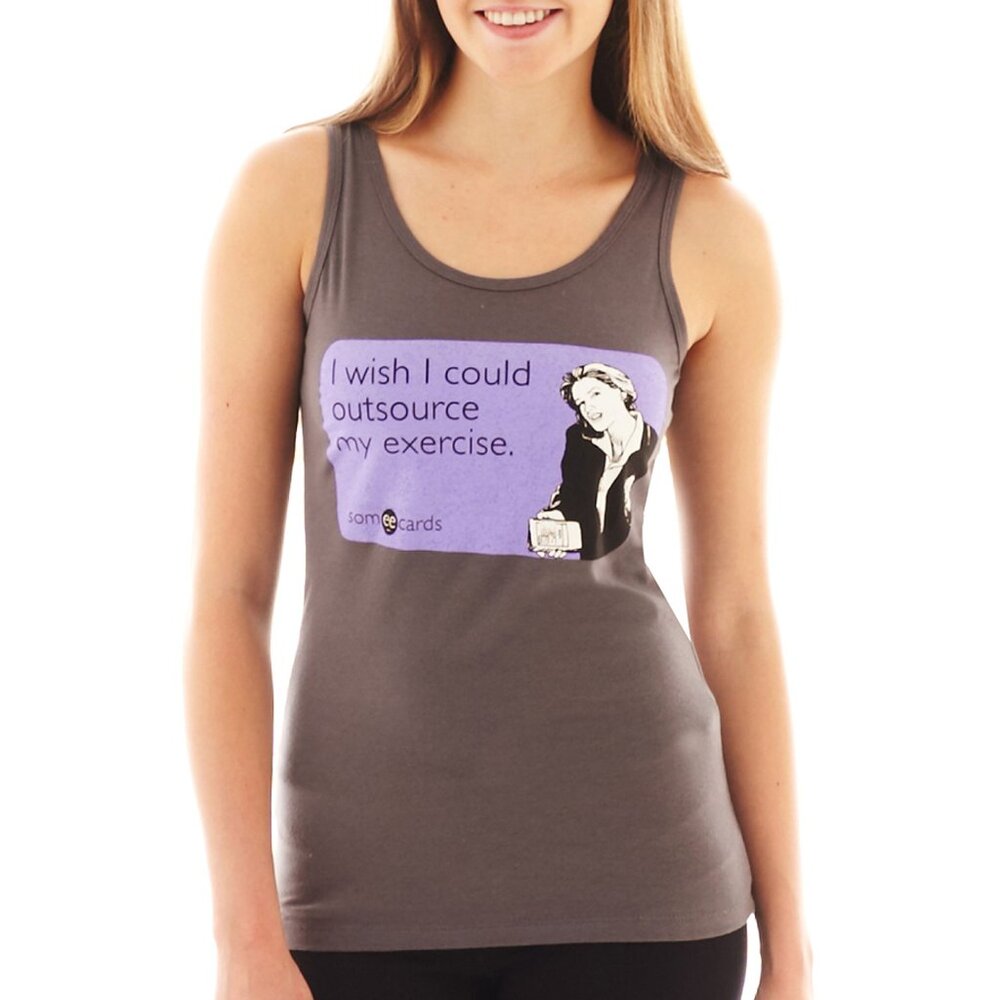 New! SomeEcards Humor Tank Top T-Shirt I Wish I Could Outsource My Exercise